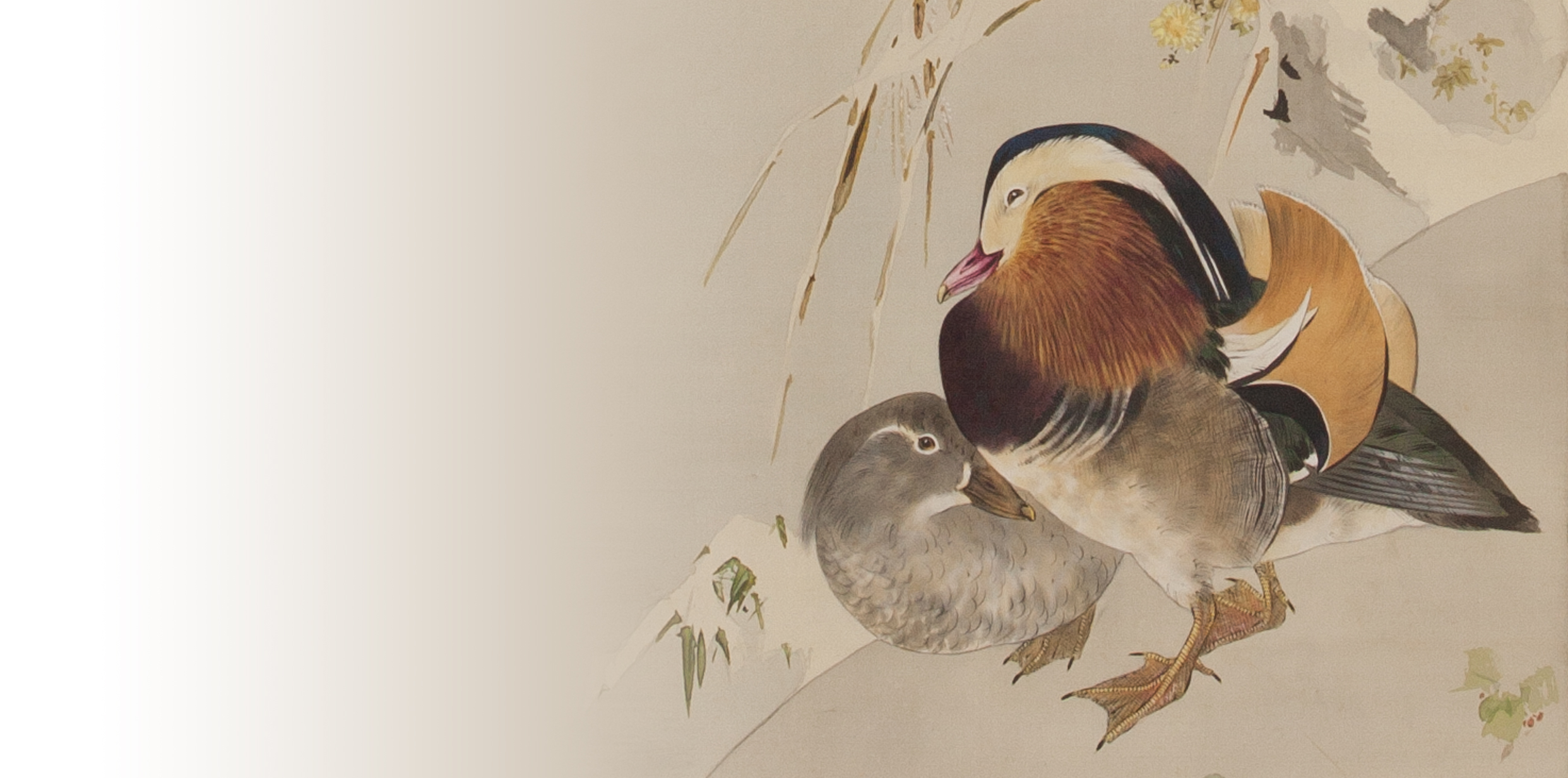 省亭の色彩感覚：雪景鴛鴦図 – 加島美術 